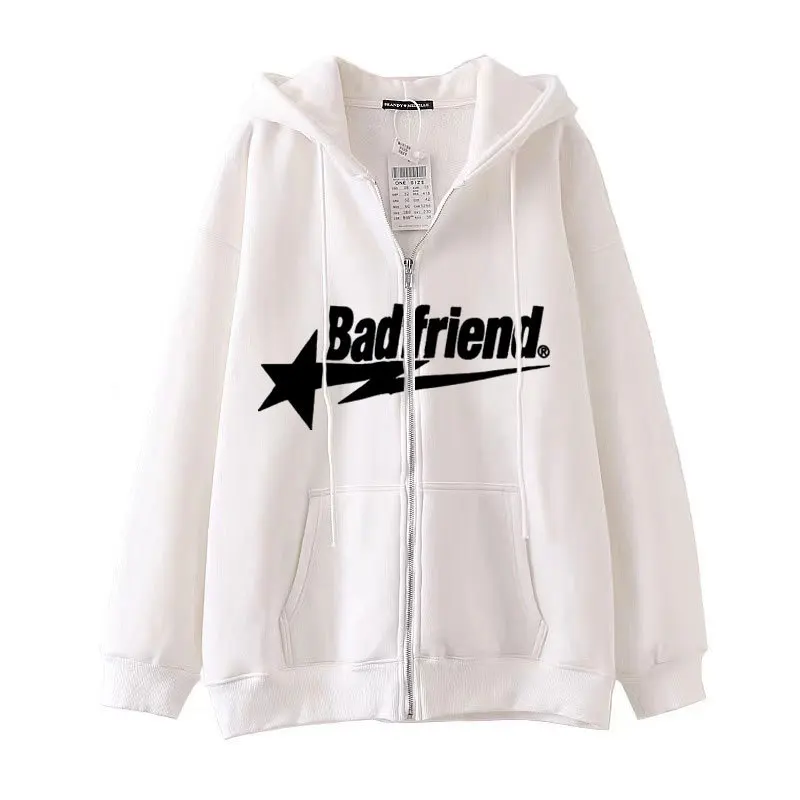 Y2K Zip Hoodies Bad Friend STAR Women Clothing Casual Trendy Sweatshirts Kpop Hip Hop Gothic Harajuku - Bad Friends Shop